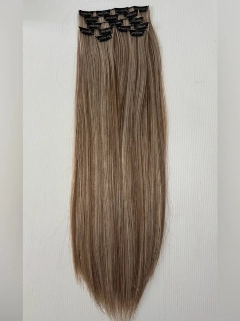 Human hair blend Light Brown With Light Blonde highlights Hair Extensions 24 in - Picture 7 of 8